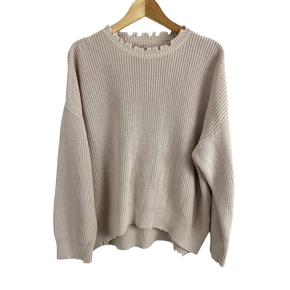 Pistola Sweater Womens Small Beige‎ Distressed Ribbed Knit Pullover